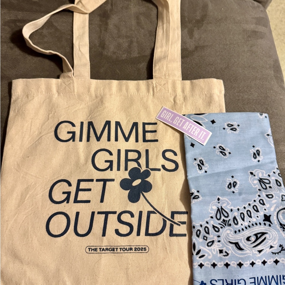 Gimme Girls Tan Tote Bag with Bandana & Sticker